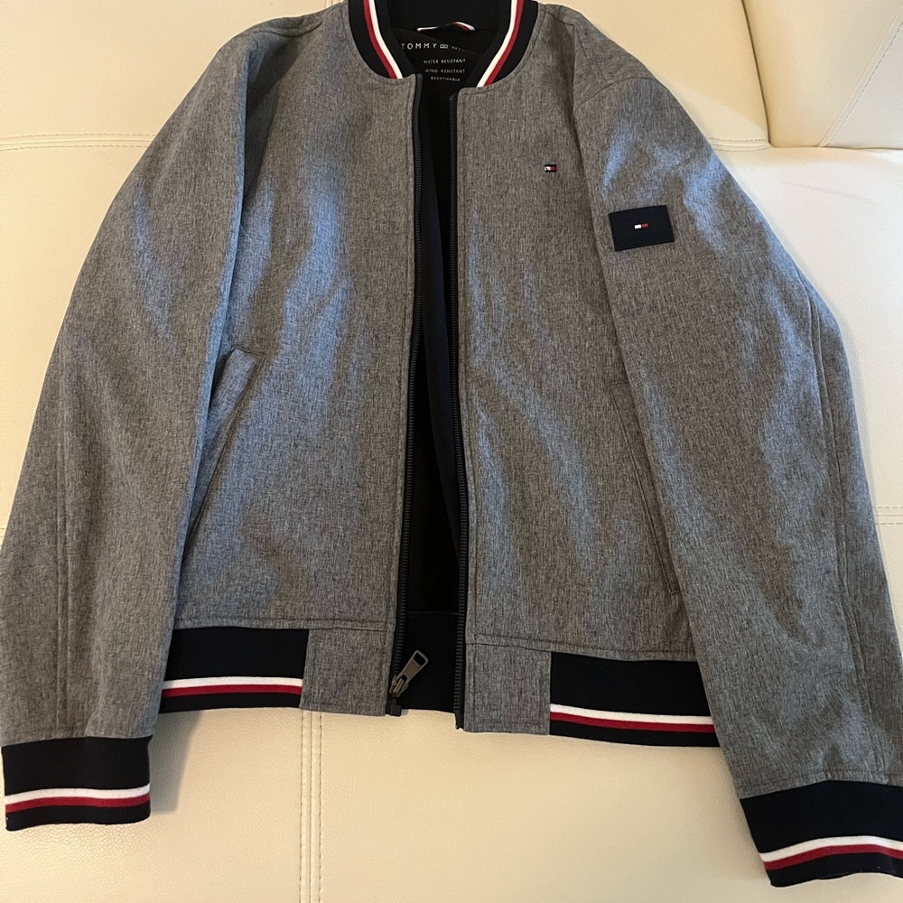 Tommy Hilfiger Heather Gray Jacket with Red and White Trim